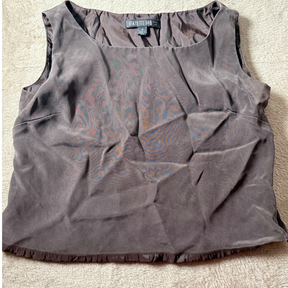 Lafayette 148 Silk Blend Ruffle Top Size 10 Quiet Luxury Old Money Minimalist